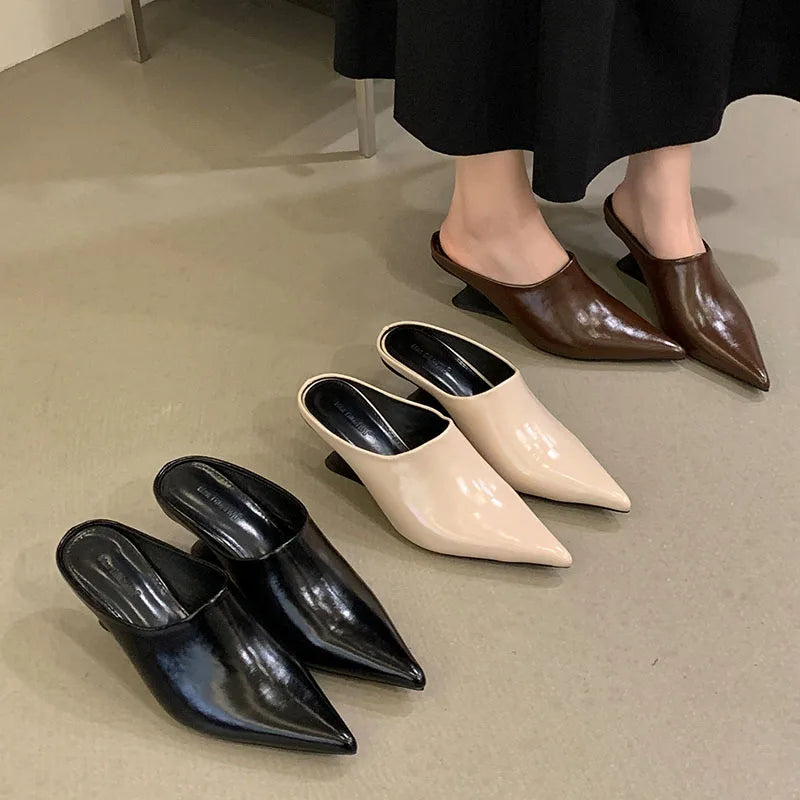 New Women Mules Wedges Shoes Female Pumps Slippers Fashion Pointed Toe Ladies Heeled Slides Slippers Sandals Wedges Shoes