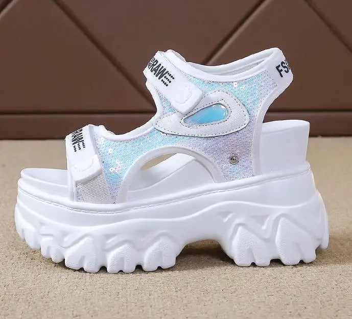 New Women Summer Wedge Sandals Transparent PVC Crystal Chunky Platform Shoes Woman Rainbow Thick Bottom Sandalias