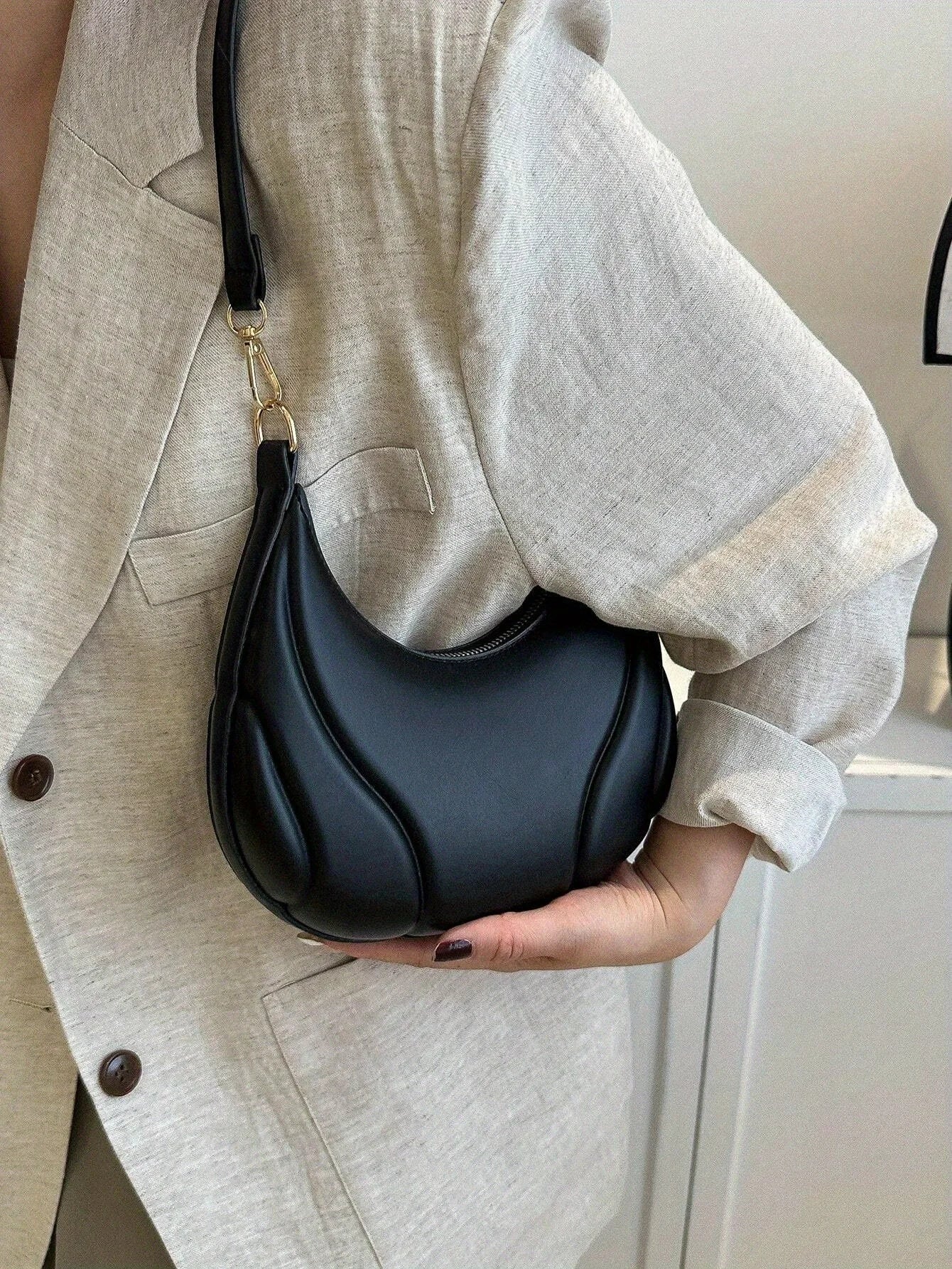 Women's French Handbag Shoulder Bag Textured Crossbody Bag Zipper Closure & Adjustable Strap Versatile for Work, Casual & Travel