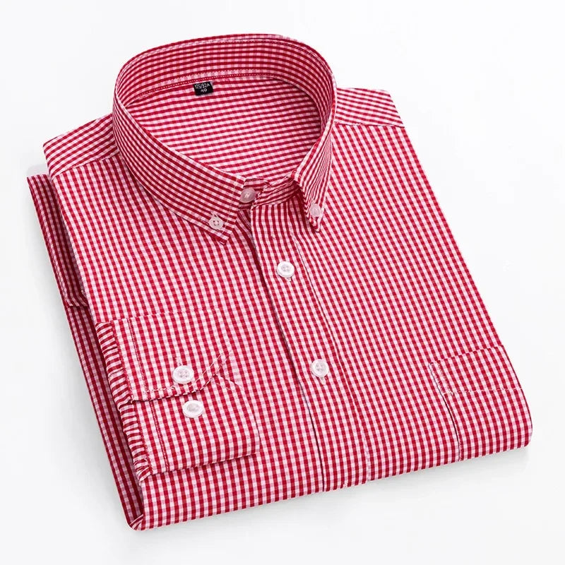 Thin Spring Summer 100% Cotton Shirts for Men Long Sleeve Checkered Dress Shirt Mens Blue Green  Men Clothing  Button Up Shirt