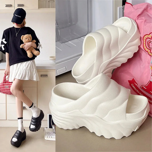 Women 10cm Increased Wedges Slippers 2024 Summer Breathable Casual Platform Slides Shoes for Women Light Slip on Female Sandals