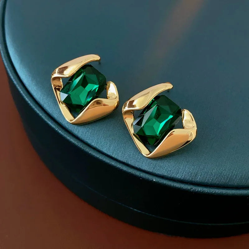 Green Fashion Wedding Jewelry Set Wholesale Square Earring Retro Light Luxury Temperament Collarbone Chain Necklace