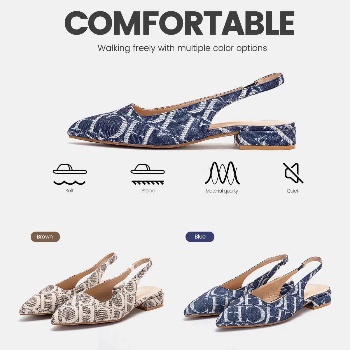Classic Style Fashion Women's Heeled Single Shoes Wear Comfortable Letter Print Design Retro Versatile