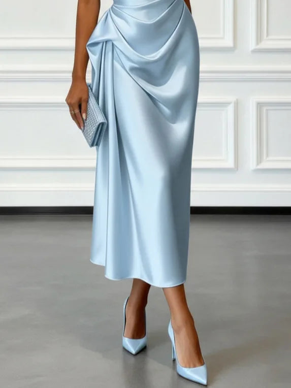 Fashion Sexy Dress Summer New High-end Satin Pleated Waist Sleeveless Banquet Evening Dresses For Women Robe Femal Vestidos 2026