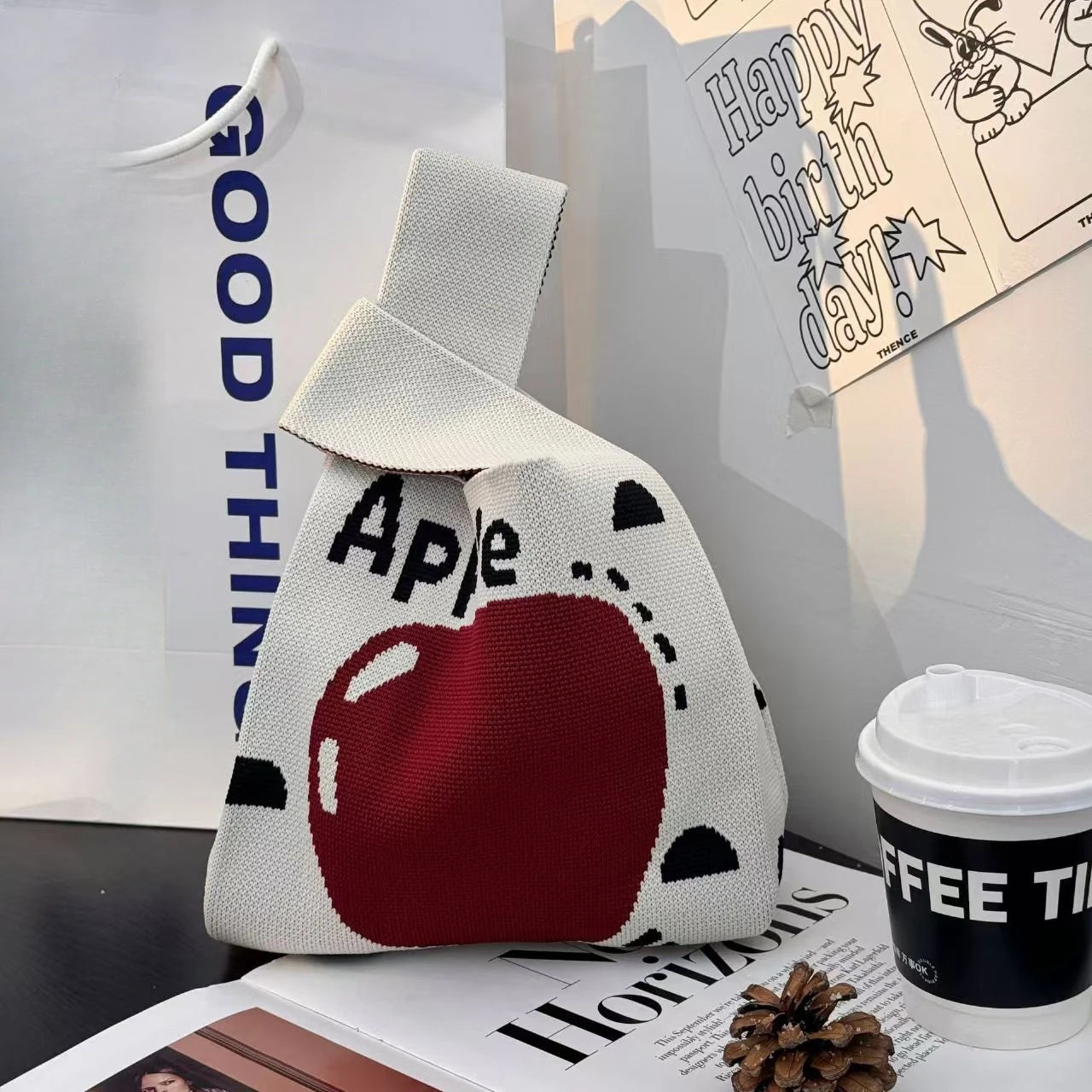 Women'S Knot Wrist Tote Bags Handmade Knitted Bag Portable Mini Striped Bucket Phone Bags Large Capacity Spring Summer Handbags