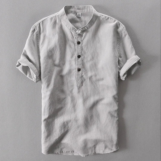 Streetwear Summer Fashion Shirt Men Short Sleeve Casual Cotton Linen Shirt Hombre Round Collar Designer Leisure T-shirt Men