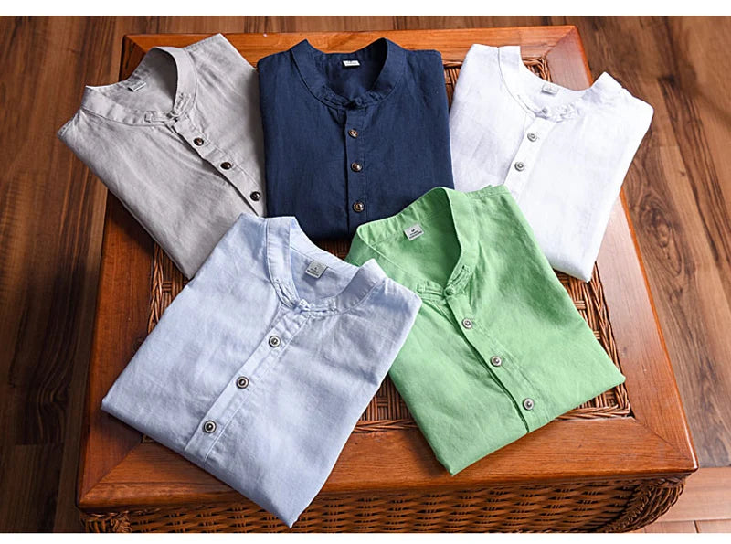 Streetwear Summer Fashion Shirt Men Short Sleeve Casual Cotton Linen Shirt Hombre Round Collar Designer Leisure T-shirt Men