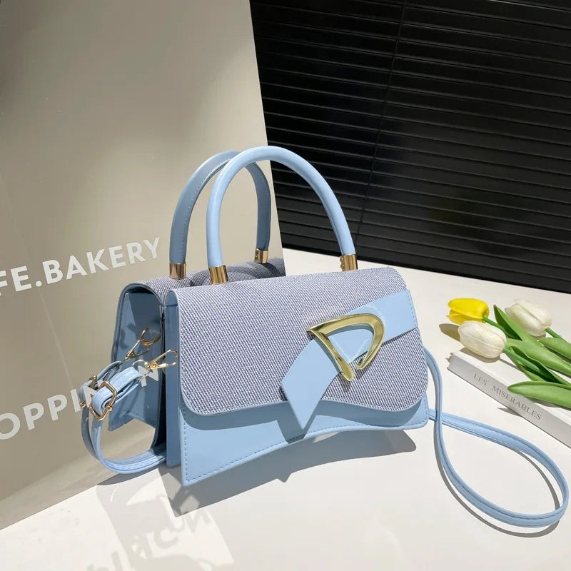 Women's Bags, Hand-held Spliced Contrasting Crossbody Bag, Fashion and Versatile Simple Casual Single Shoulder Small Square Bag