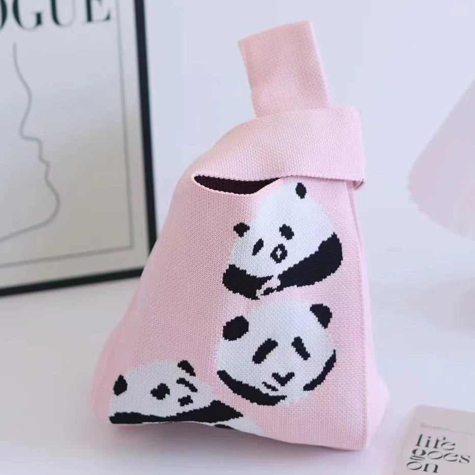 Women'S Knot Wrist Tote Bags Handmade Knitted Bag Portable Mini Striped Bucket Phone Bags Large Capacity Spring Summer Handbags