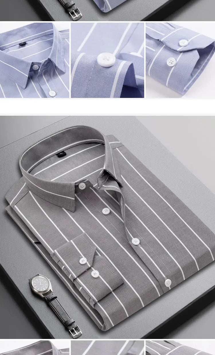 2025 Men's Long-Sleeved Striped Shirt Autumn Youth Business High-Quality Fashionable Cool Versatile Trendy Business Casual