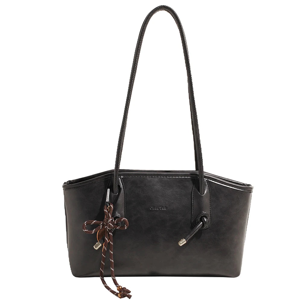 Leather Shoulder Bag for Women with Pendant Hobo Bag Shoulder Tote Handbag Stylish Tote Bag for Daily Use