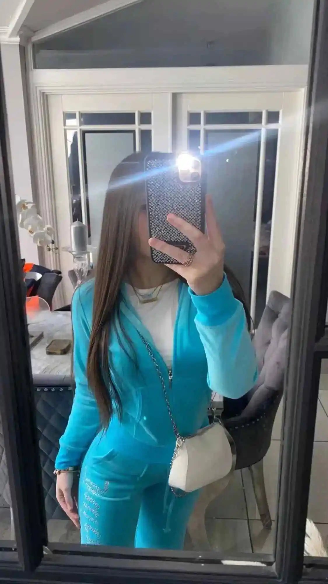 2 Pieces of Women's Outfit 2025 Fall Winter Women's Tracksuit Crystal Hoodies and Pant Sets Y2K Velvet Tracksuit