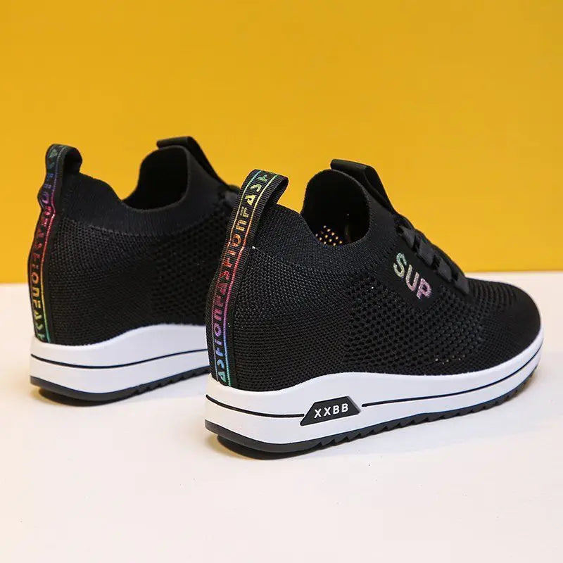 2025 Women's Wedges Shoes Platform Shoe Spring Breathable Casual Shoes Woman Fashion Sneakers Height Increasing Vulcanize Shoes