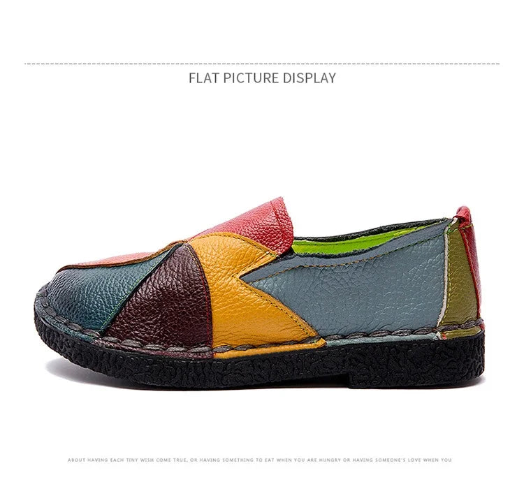Women's Ladies Female Woman Mother Shoes Flats Genuine Leather Loafers  Mixed Colorful Non Slip On Plus Size 42 women's shoes