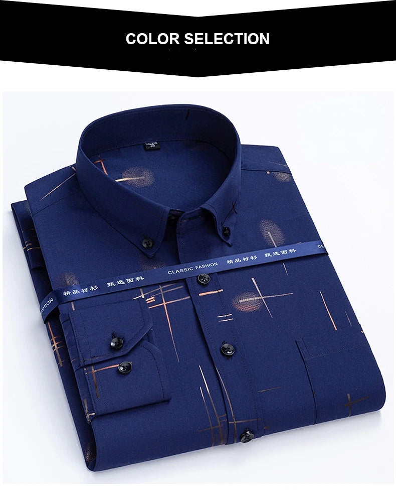 Men's Dress Shirts Spring Autumn Latest Hot Sale Non-iron Anti-wrinkle Business Casual Print Thin Plaid Slim Fit chemise homme