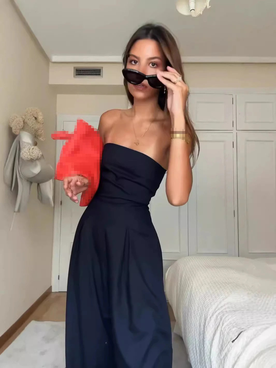 Summer Women Jumpsuit Fashion Strapless Solid Color Sleeveless Bandeau Loose Wide Legs Pants Casua Romper High Streetwear