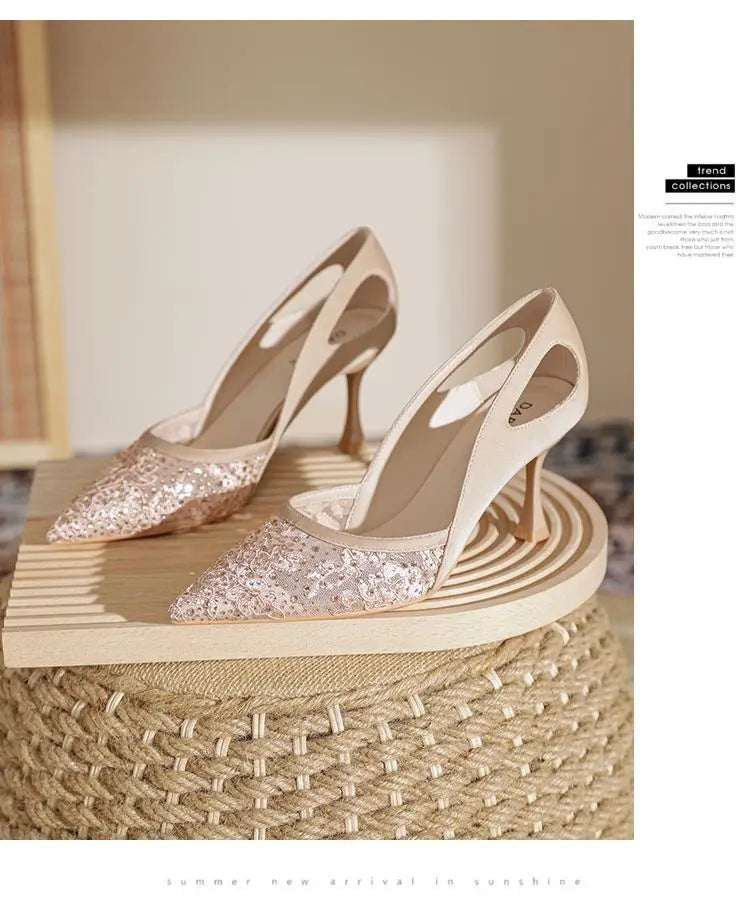 Comfortable High Heels for Women Summer 2026 New Pointed Toe Slim Heel Mesh Design Niche Popular Single Shoes