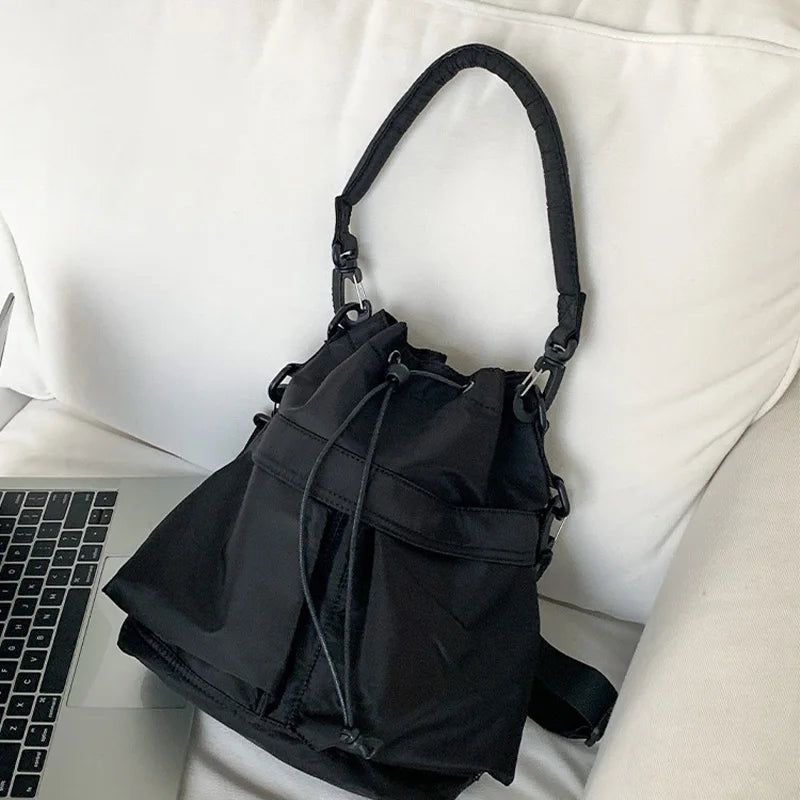 Women Tote Bag Shoulder Bag Nylon Waterproof Large Capacity Handbag Drawstring Crossbody Bag