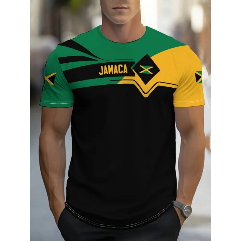 Jamaica Flag Map Graphic T-Shirt For Men Funny Jamaican 3D Printed T Shirts Summer Breathable O-Neck Tops Short Sleeve Tees