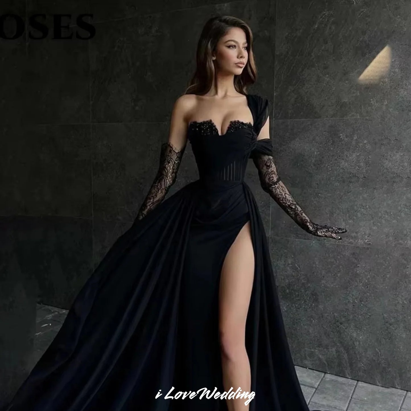 Red Soft Stain Evening Dresses One Shoulder 2025 Prom Dresses Sweetheart Side Split Detachable Lace Sleeve Dress Customized