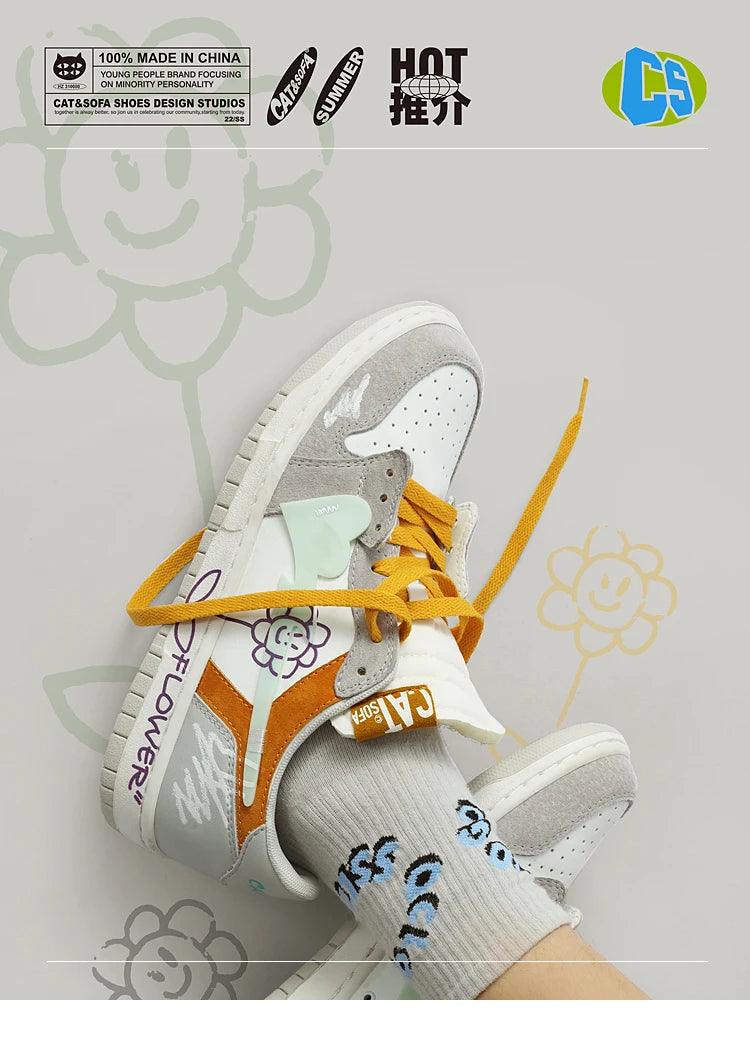 Women Shoes Men Fashion Hip-hop Punk Graffiti Skateboard Shoes Breathable Sneakers Couples Students Outdoor Sports Casual Shoes