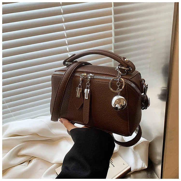 Classic Black Square Handbags for Women Autumn New Versatile Small Single Shoulder Crossbody Bags with Elegant Ball Pendant