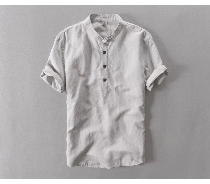 Streetwear Summer Fashion Shirt Men Short Sleeve Casual Cotton Linen Shirt Hombre Round Collar Designer Leisure T-shirt Men