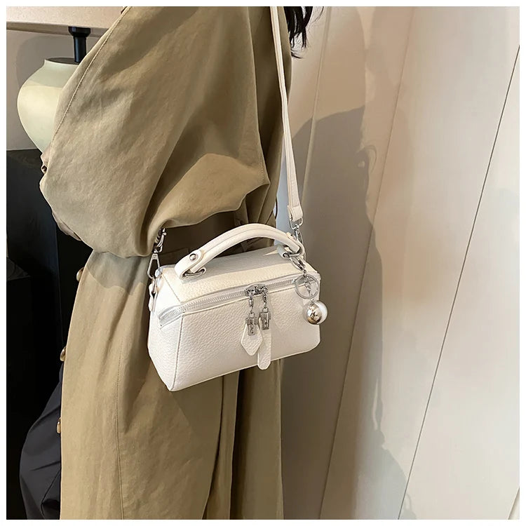 Classic Black Square Handbags for Women Autumn New Versatile Small Single Shoulder Crossbody Bags with Elegant Ball Pendant