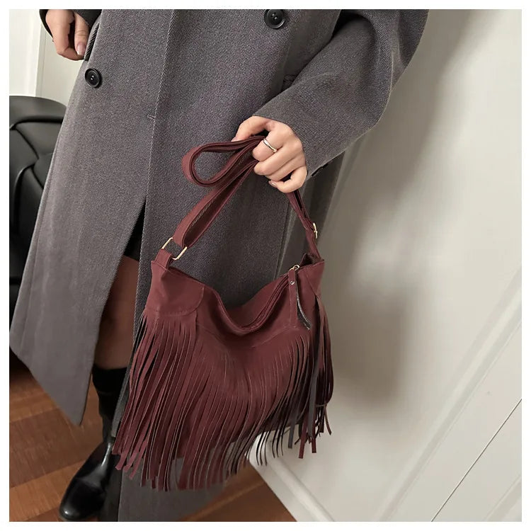 Women's Fashion Handbags Retro Leopard Print Tassel Shoulder Bag Casual Tote Bag Purses and Handbag Ladies Hand Bags