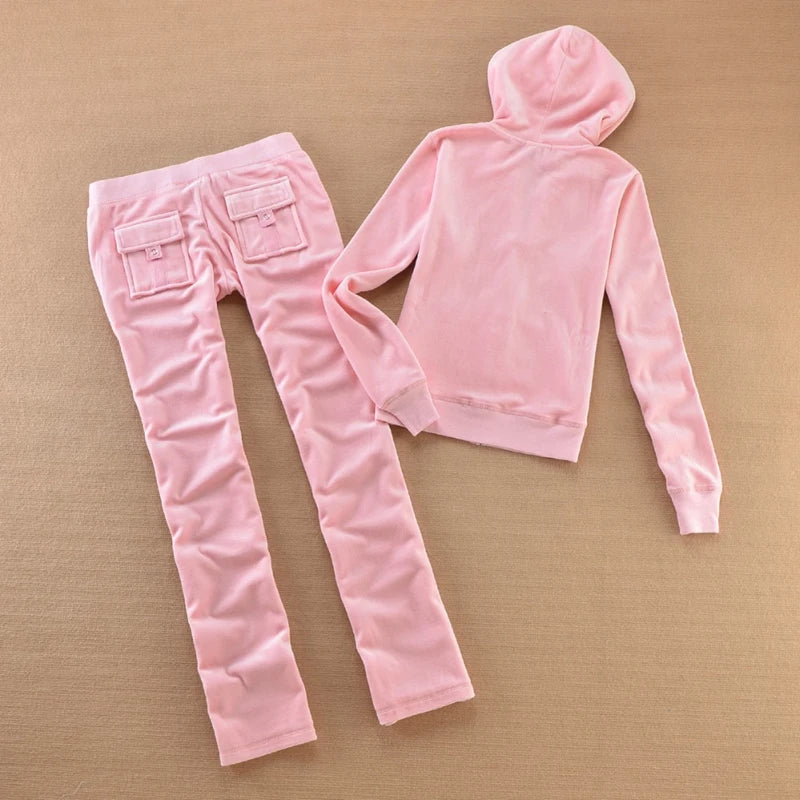 Velvet Tracksuit for Women 2025 Women's Hooded Jacket and Pants Suit Two Piece Set Women's Outfit