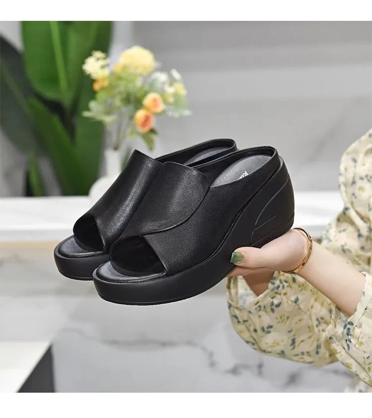 Women Sandals Women Slippers Black Wedge Platform Open Toe Women Orthopedics Thick Bottom Beach High Heels Slides 2026