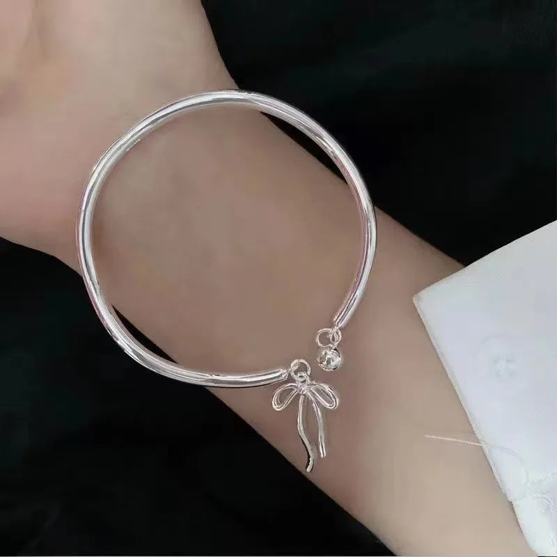 925 Sterling Silver Bracelet Bangle Simple Bowtie Ribbon Ball Irregular For Woman Girl Fashion Jewelry Gift Dropship Wholesale