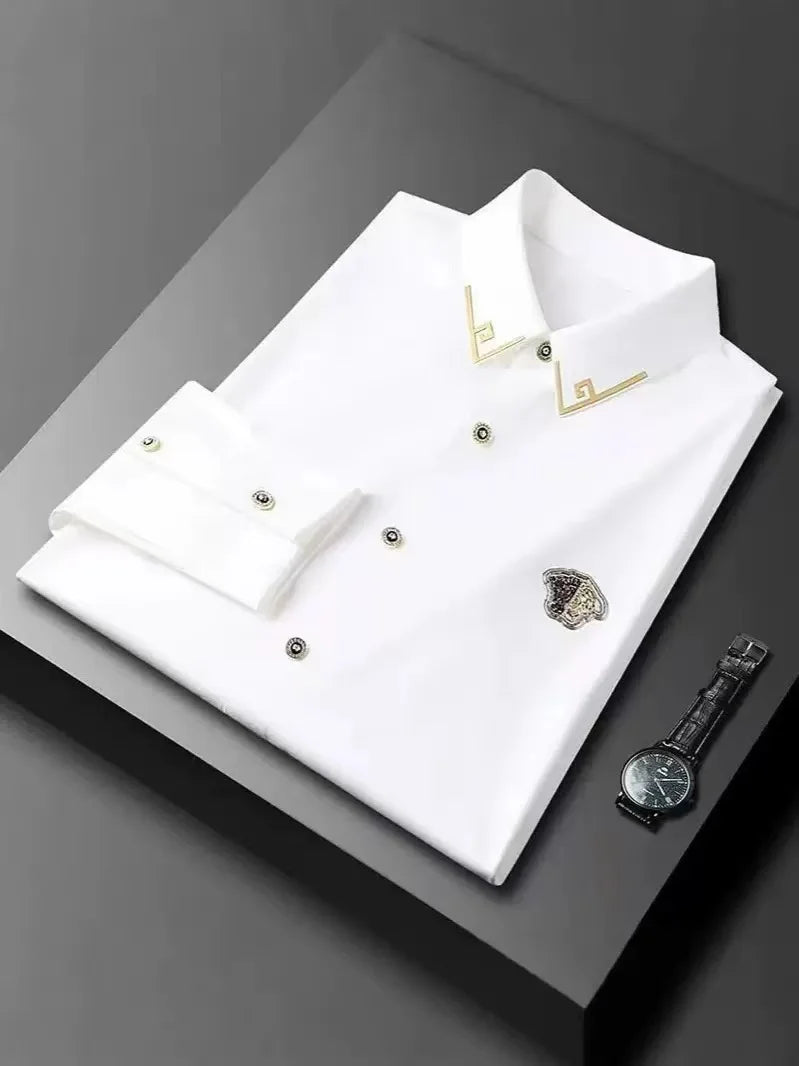New Men's Slim Fit Long Sleeve Button Down Dress Shirt White Business Casual Lightweight High End