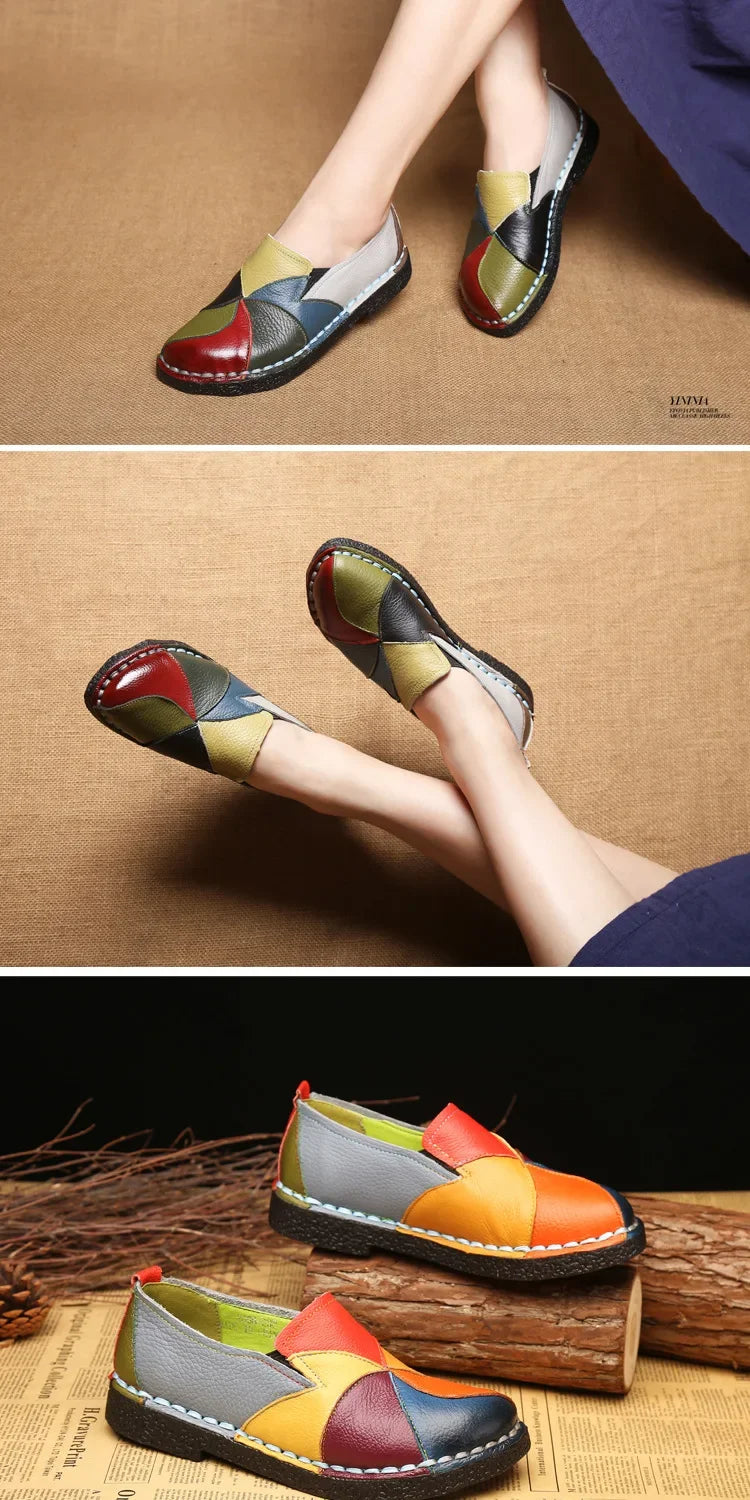 Women's Ladies Female Woman Mother Shoes Flats Genuine Leather Loafers  Mixed Colorful Non Slip On Plus Size 42 women's shoes