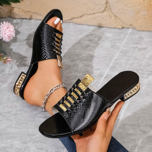 Ladies Shoes 2025 Hot Sale Open Toe Women's Slippers Modern Dress Slippers Women Round Toe Chunky Heels Plus Size Shoes Women
