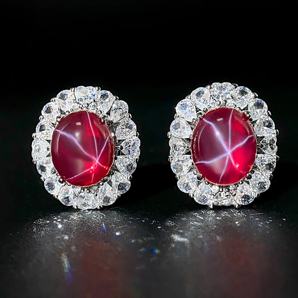 Women's Fine Jewelry Set Retro Lab Ruby Gemstone Necklace Pendant Ring Stud Earrings Wedding Party Accessories Anniversary Gift