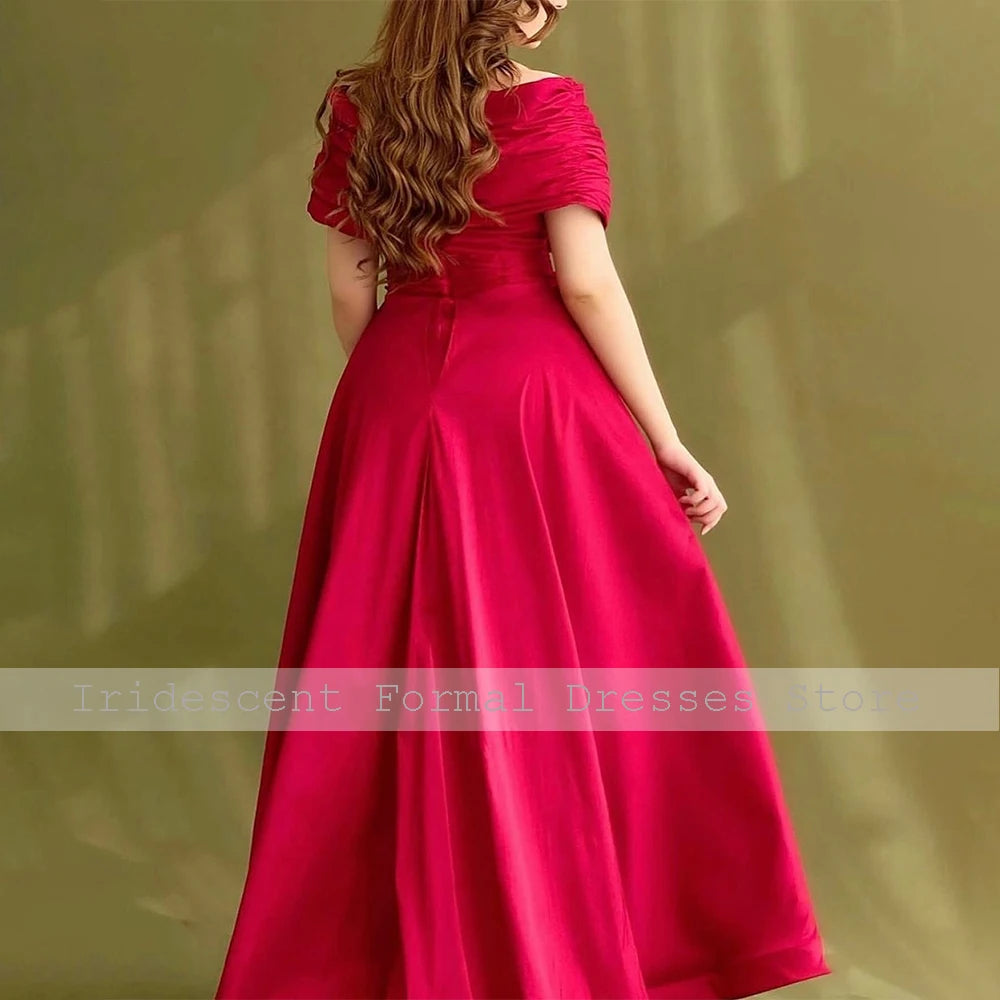 Red Formal Party Dress Maxi Off the Shoulder A Line Saudi Arabian Prom Gowns Ankle Length Elegant Women's Evening Dresses 2024