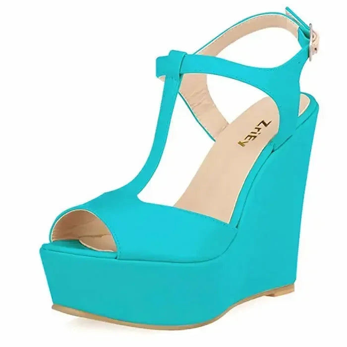 Women Wedge Sandals 2026 New Summer 14cm Open Toe Sexy Ankle Strap High Heels Patent Leather Platform Pumps Party Wedding Shoes