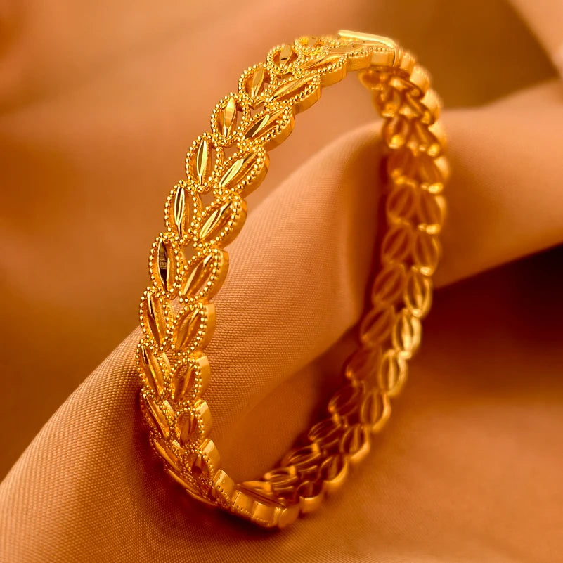 Dubai Gold Plated 24K Bangles for Women Jewelry Exaggerated Style Bracelets Banquet Party Bijoux Nigeria Wedding