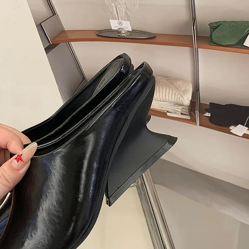 New Women Mules Wedges Shoes Female Pumps Slippers Fashion Pointed Toe Ladies Heeled Slides Slippers Sandals Wedges Shoes