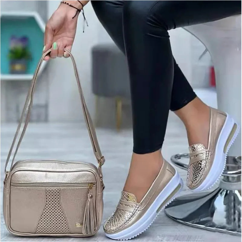 Women Sneakers Leather Fashion Wedge Breathable Zapatos De Mujer Women breathable sports shoes Platform casual shoes for Women