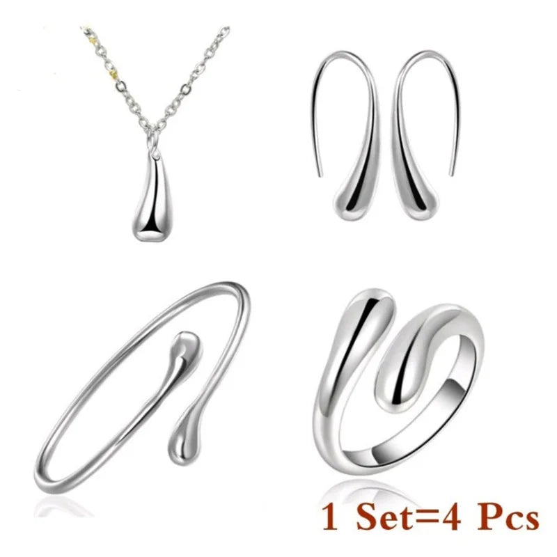 Classic Love Wedding Jewelry Set Women Water Drop Earrings Necklace Bracelet Ring Necklace 4 Piece Set Birthday Ladies Gift Set