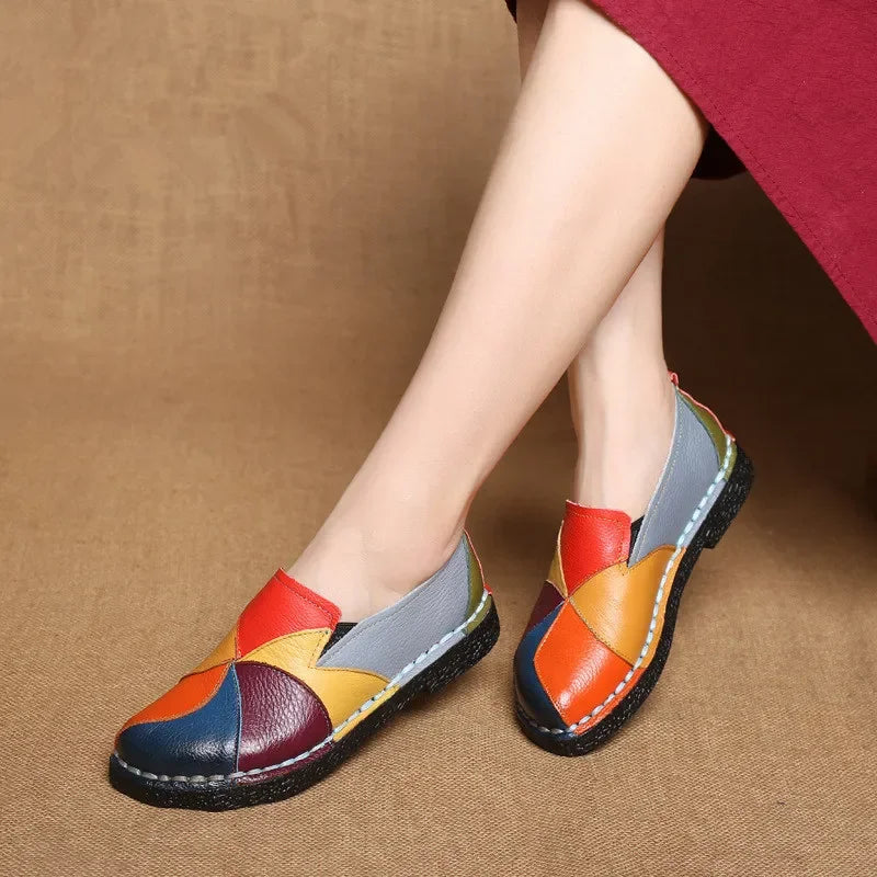 Women's Ladies Female Woman Mother Shoes Flats Genuine Leather Loafers  Mixed Colorful Non Slip On Plus Size 42 women's shoes