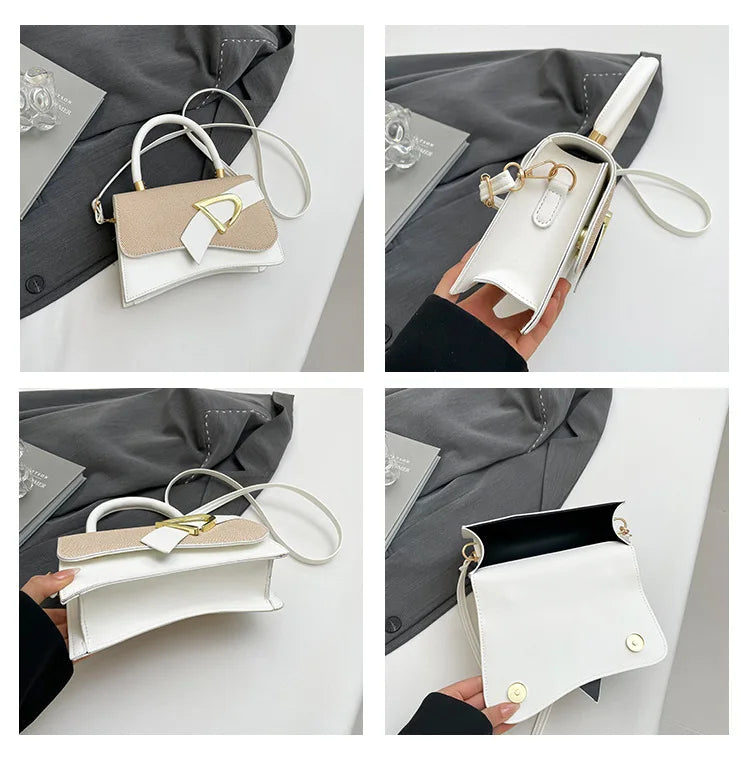 Women's Bags, Hand-held Spliced Contrasting Crossbody Bag, Fashion and Versatile Simple Casual Single Shoulder Small Square Bag