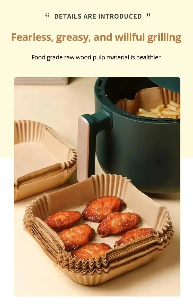 50pcs/set Air Fryer Papers Disposable Oil-proof Water-proof Liners Non-Stick Mats Baking Paper Trays Kitchen Cooking Accessories