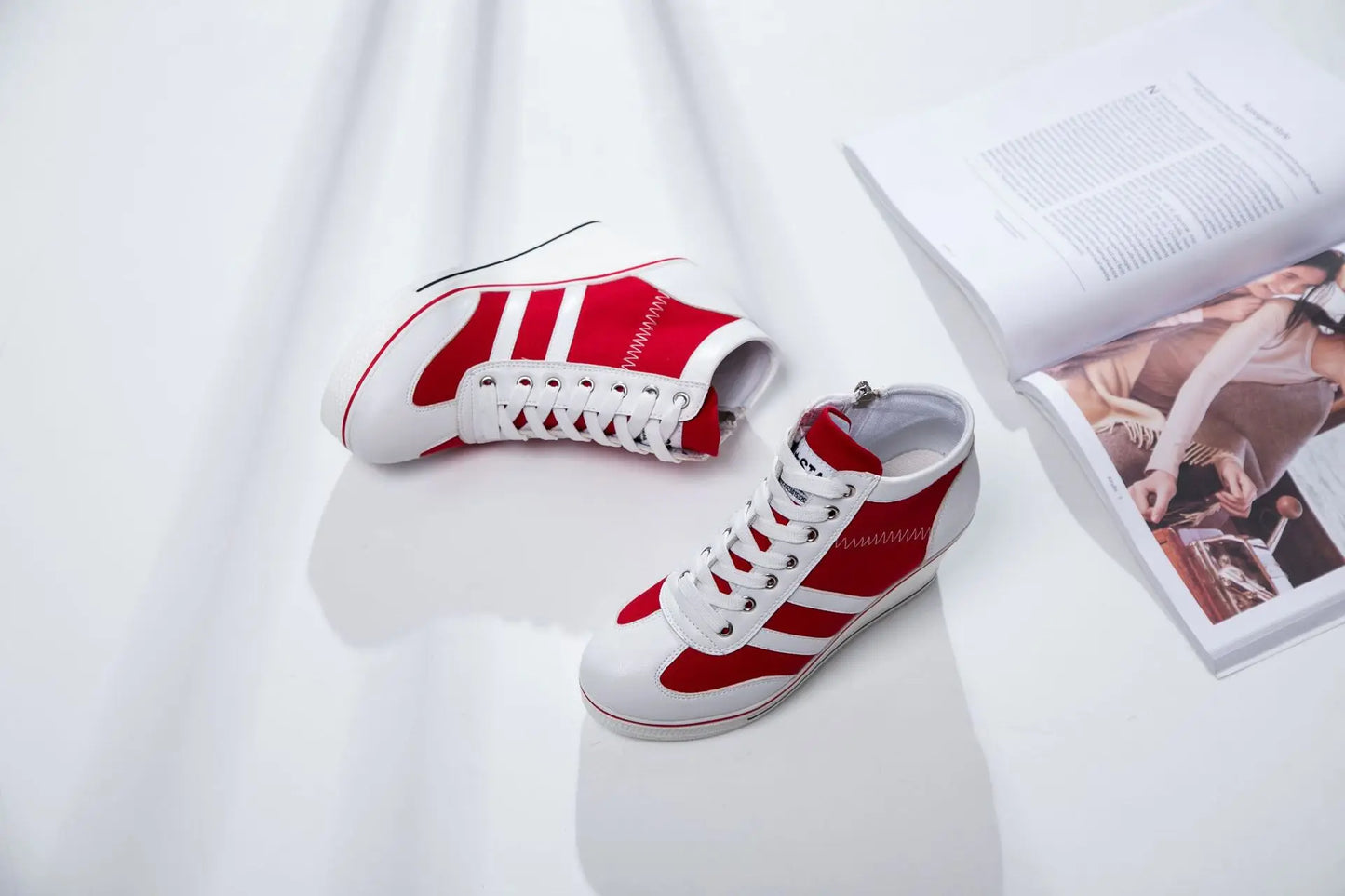 Women's Shoes 2026 New Wedge Heel Casual Canvas Shoes Women's Side Chain Lace-up Platform Shoes 8 Cm High Heel Shoes