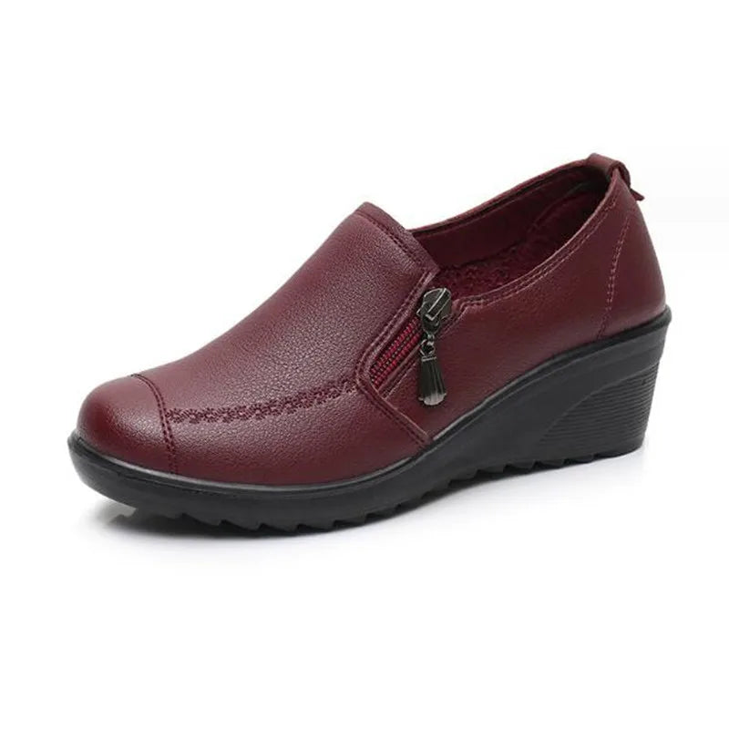 Classic Genuine Leather Women Shoes Round Toe Casual Comfortable Women's Wedge Shoes Spring Autumn Fashion Mother Shoes 10models