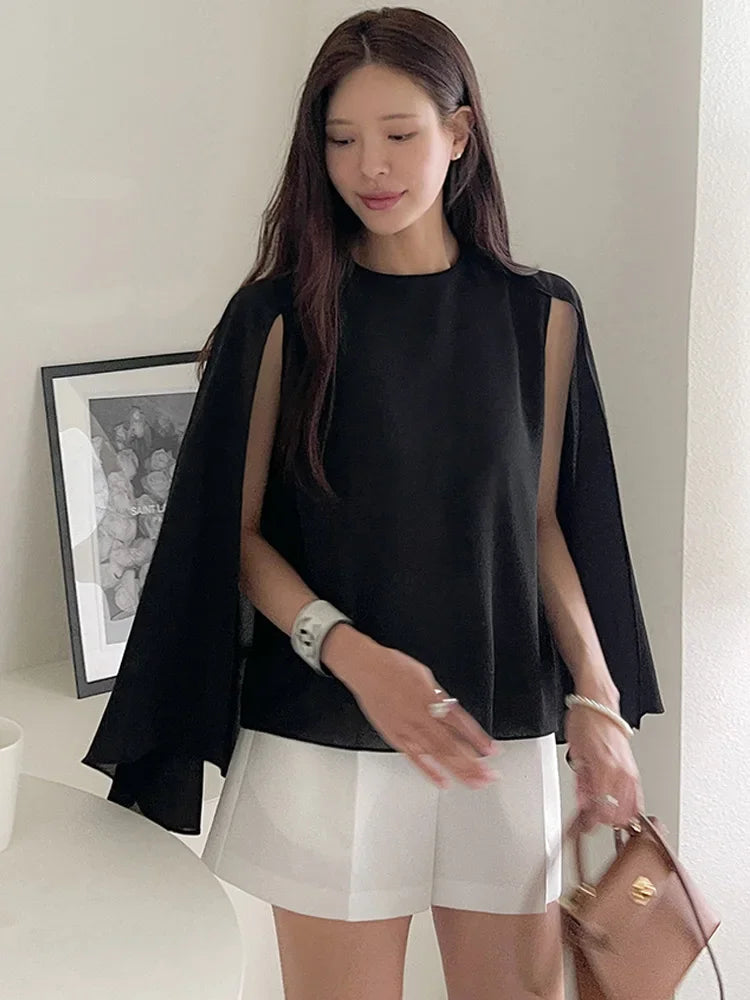 Women Blouse Summer Chiffon Loose Batwing Sleeve Office Ladies Cape Shirt Fashion Designed Tops New