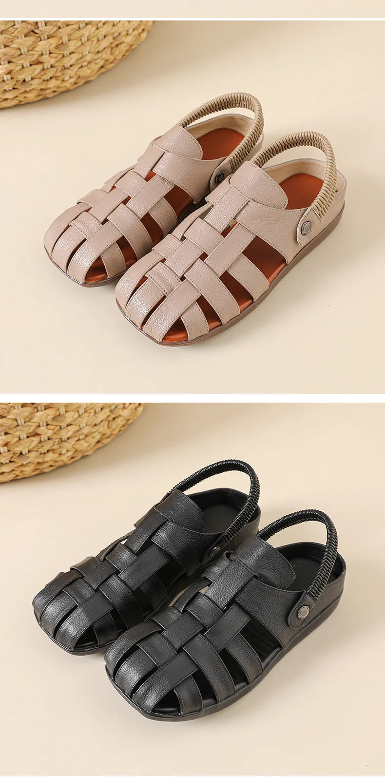 Women's Sandals - Completely Redesigned in 2026  Premium Leather Roman-style Women's Sandals - Flat Rubber Heel - Designer Model