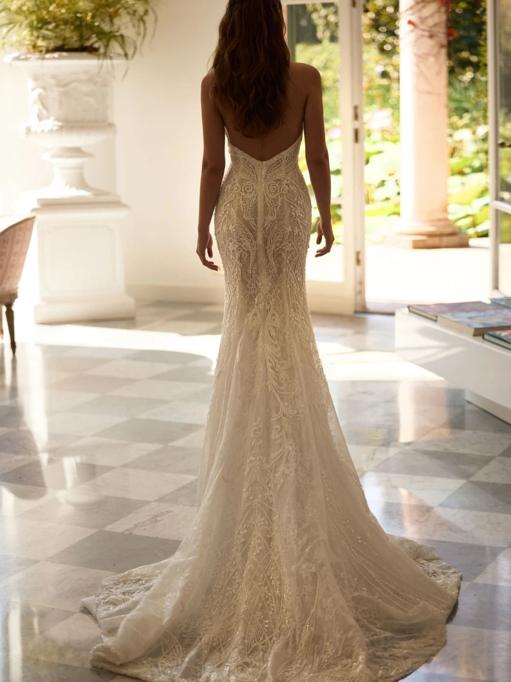Dreamy Embroidery Beaded Lace Wedding Dress Lace Mermaid Long Bridal Gown Customized Sexy Halter Sleeveless Dresses For Bride